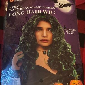 Enchanting Black and Green Long Hair Wig